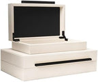 Sagala Set of 2 Beige Shagreen Decorative Boxes With Black Metal Handles, Faux Leather Jewelry Boxes Modern Storage Boxes Photo Boxes Memory Boxes Home Organizer (Beige-Black Handle) - Image 4