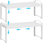 2 Pack Stackable Expandable Shelves For Kitchen Cabinet Countertop Storage, Adjustable Counter Cupboard Pantry Organizer Shelf Rack Stand, Length:25.5 Inch by X-cosrack