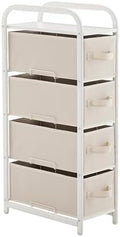 MAX Houser 4 Drawer Narrow Dresser Fabric Storage Tower Vertical Slim Storage Chest Organizer Nightstand Side/End Table Small Standing Organizer Removable Drawers Wood Top for Bedroom, Bathroom(Beige) by MAXHouser