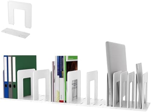 Adjustable Vertical File Sorter Sturdy Plastic Expandable Upright File Holder, Desktop Binder Organizer, Home School Office File Organizer Bookshelf Divider, Assemble Easily Endlessly, White by LuluEasy