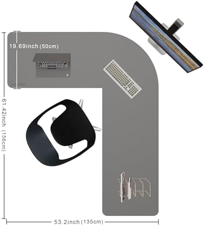 Chihein L Shaped Leather Desk Mat 53.2” x 65” x 19.7” (Gray/White) - Image 2