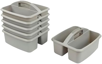 ECR4Kids 2-Compartment Large Plastic Caddy, Multipurpose Organization, Grey, 6-Pack by ECR4Kids