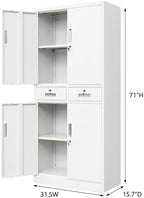 CJF Metal Storage Cabinet with Adjustable Shelves and Drawers, 71" H Locking Pantry Storage Cabinet for Office, Garage, Home, School, Utility (White) - Image 3