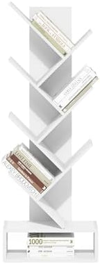 Furinno Tree Book Shelf, 7-Tier Bookshelf, Tree Bookcase with Bottom Shelf, 8.4 x 16.9 x 46.2, for Living Room, Bedroom, Home Office, White - Image 4