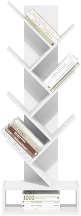 Furinno Tree Book Shelf, 7-Tier Bookshelf, Tree Bookcase with Bottom Shelf, 8.4 x 16.9 x 46.2, for Living Room, Bedroom, Home Office, White - Image 4