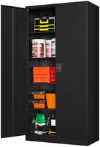 MIIIKO Metal Storage Cabinet with Lock, 71" Tall Black Garage Storage Cabinets with Doors and Shelves, Metal Garage Cabinet Organizer for Home Office,Garage,Commercial,Workshop(Black) by MIIIKOOfficeFurniture