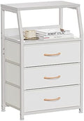 Furnulem White Night Stand with 3 Fabric Drawers, Small Bedside Table by Furnulem
