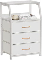 Furnulem White Night Stand with 3 Fabric Drawers, Small Bedside Table by Furnulem