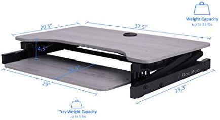Rocelco 37.5" Height Adjustable Standing Desk Converter with Dual Monitor Mount and Anti Fatigue Mat -Slide Out Retractable Keyboard Tray -Sit Stand Tabletop Riser Workstation -Gray (R DADRG-DM2-MAF) - Image 3