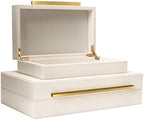 Sagala Set of 2 Beige Shagreen Decorative Boxes With Gold Metal Handles, Faux Leather Jewelry Boxes Modern Storage Boxes Photo Boxes Memory Boxes Home Organizer (Beige-Gold Handle) - Image 2