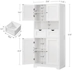 Iwell Tall Storage Cabinet with Adjustable Shelf & 2 Drawers, Kitchen Pantry Cabinet, Pantry Cabinets with 4 Doors, Tall Cabinets for Living Room, Kitchen, Bathroom, White - Image 3