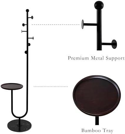 JIAYUEJU Coat Rack Freestanding with Table for Entryway (Black) - Image 6