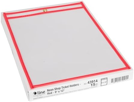 C-Line Neon Stitched Shop Ticket Holders, Red, Both Sides Clear, 9 x 12 Inches, 15 per Box (43914) - Image 3