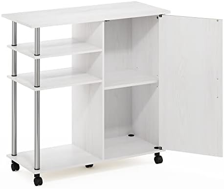 Furinno Helena Rolling Cart, 4-Tier Rolling Utility Cart with Closed Cabinet, Storage Cart, for Office, Living Room, Kitchen, Storage and Organizers, White Wood - Image 5