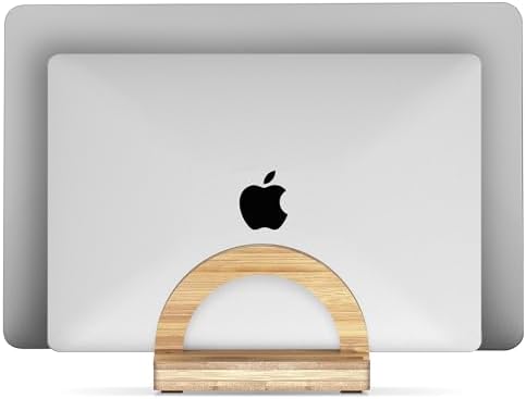 Kothar Premium Wood Vertical Laptop Stand - Adjustable Dual Slot Bamboo Holder for MacBook, Dell, HP, and More | Space-Saving Desktop Organizer | Eco-Friendly, Sleek & Durable Design by Kothar