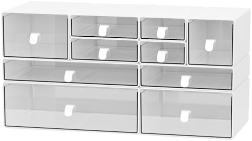 White & Clear 10-Drawer Stackable Desk Organizer Storage Set by Yashong