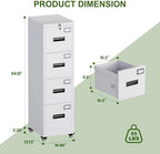 Aobabo 4 Drawer Metal File Cabinet with Lock and Wheels, White - Image 2