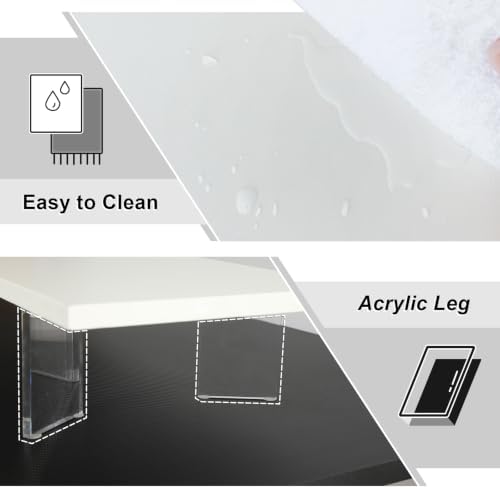 TEAMIX White Dual Monitor Stand with Acrylic Leg & Drawer & Phone Holder - Image 4