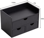 Rustic Distressed white 3-Tier Wood Desk Organizer with 3 Drawers Mini Storage Shelf For Desk, Toiletries Vanity Office Supplies (Black) - Image 3