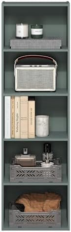 Furinno LUDER Book Shelf, 5-Tier Bookshelf, Bookcase with Open Shelves, 9.4 x 15.8 x 52, Easy Assembly, for Living Room, Bedroom, Home Office, Sage Green - Image 5