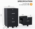VINGLI 2-Drawer File Cabinet with Lock, Small Rolling Wood Filing Cabinet for Hanging Letter Size Filings with Tabs, Mobile Under Desk File Organizer for Home Office, Classic Black, 27.2" H - Image 3
