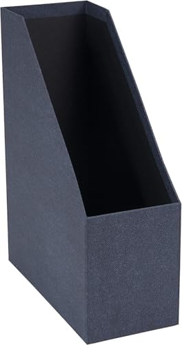 Bigso Box of Sweden Estelle Canvas Fiberboard Upright Magazine Holder and Organizer for Papers and Catalogs with Leather Handle - Magazine File Holder for Office Desks - 12.6in x 4.5in x 9.8in - Blue - Image 2