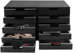 4-Piece Wooden Stackable Drawer Cabinet Set - Desktop Storage Organizer with 10 Drawers, Sturdy Design for Home/Office, No Assembly, Space-Saving, Durable (Black) by SHATUOA