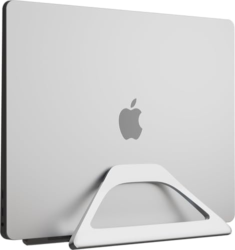 Elestoria Aluminum Vertical Laptop Stand with Gravity Auto-Lock – Adjustable Laptop Holder Vertical fits MacBook Pro/Air, Chromebook & Gaming Laptops up to 17.3" – Space-Saving Desktop Dock - Silver by Elestoria