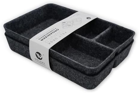 Welaxy 2pc Felt Tray Charcoal Drawer Organizer bin 4 Compartments divider by Welaxy