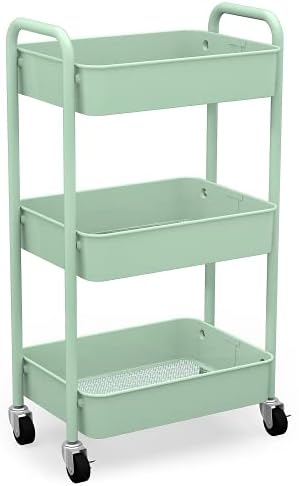 CAXXA 3-Tier Rolling Metal Storage Organizer - Mobile Utility Cart, Kitchen Cart with Caster Wheels (Aqua Green) by CAXXADIRECT