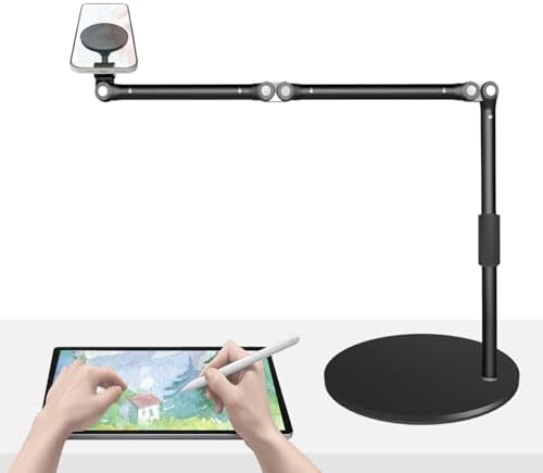Magnetic Overhead Phone Mount for Desk, MagSafe-Compatible 17 in Long Arm iPhone Holder, 360° Swivel Stand for Video Recording, Filming, Live Streaming, Cooking, and DIY Crafts by HIBORI