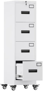 Aobabo 4 Drawer Metal File Cabinet with Lock and Wheels, White by Aobabo