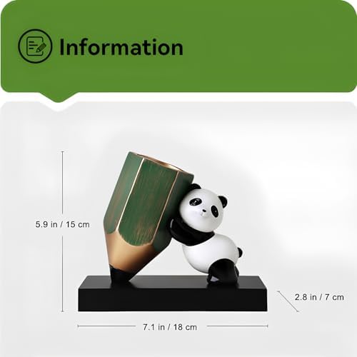 Panda Statue Pen Cup Holder for Girls - Charming Desk Organizer, Premium Resin Figurine, 7x2.8x5.9 Inches, Black and Gold - Image 2