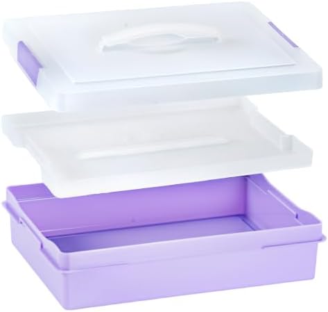 2-Pack Craft Organizers and Storage Box with Removable Tray, Portable Project Case with Handle and Lid, 2-Tier Art Supply Organizer, Document File Box for A4 Paper, Scrapbook, 5-Quart - Image 2