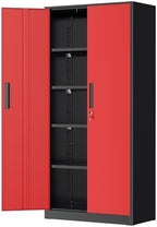 Greenvelly Metal Garage Storage Cabinet with Lock, 72" Metal Storage Cabinet with 2Doors and 4Adjustable Shelves, Steel Tool Cabinet for Home Office, School,Gym (Black&Red) by Greenvelly