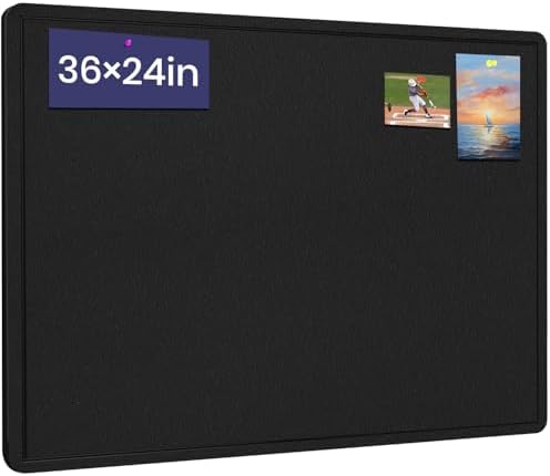 Bulletin Board 36" x 24" Felt Cork Board - Decorative Pin Board, Black by Hrrtyueg