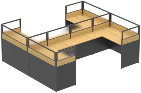 Nykto Office Cubicle Desk with Mute Privacy Panels (C4 Person, Walnut) by Nykto