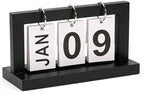 Wooden Perpetual Flip Calendar for Desk—Black Wood Finish—Modern Page Flipper with Metal Ring—Reusable Daily Date Tracker for Home Office Study or Bedroom - Image 2