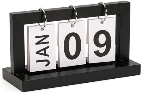 Wooden Perpetual Flip Calendar for Desk—Black Wood Finish—Modern Page Flipper with Metal Ring—Reusable Daily Date Tracker for Home Office Study or Bedroom - Image 2