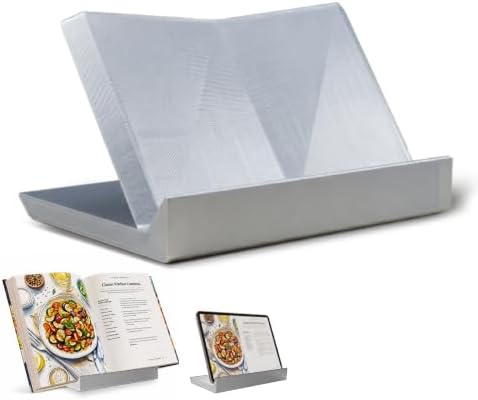 PLA Open Bookrest: Lightweight Kitchen Recipe Holder, Card Display, Classroom Decor, Bible Stand, Reading Easel, Made in USA, Book Stands for Display. (Silver) by Home