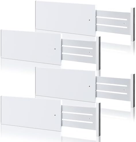 DoubleFill 4 Pcs Deep Bamboo Drawer Dividers, Deep Kitchen Dresser Drawer Organizer with Spring Loaded for Clothes, Adjustable Expandable from 15-22 Inch(6 Inch,White) by DoubleFill