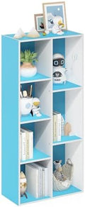Furinno LUDER Book Shelf, 7-Cube Bookshelf, Bookcase with Open Shelves, 9.4 x 19.5 x 41.7, Easy Assembly, for Living Room, Bedroom, Home Office, White/Light Blue by Furinno-FitsYourSpaceFitsYourBudget
