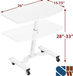 SHW Mobile Height Adjustable Laptop Rolling Cart w/Lockable Wheels, White - Image 3