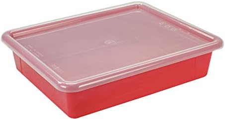 Storex Letter Size Flat Storage Tray – Organizer Bin with Non-Snap Lid for Classroom, Office and Home, Assorted Colors, 5-Pack (62534A05C) - Image 6