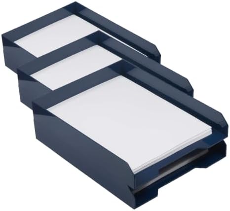 JAM PAPER Stackable Paper Trays - Navy Blue - Desktop Document, Letter, & File Organizer Tray - 2/Pack (Pack of 3) by JAMPaper
