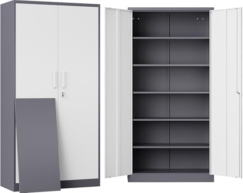 SISESOL 6 Tier Storage Cabinet with Doors and Shelves,71" Tall Metal Storage Cabinet with Lock Door Adjustable Shelf, Steel Lockers for Office, Home,School,Kitchen,Garage Tool Utility Cabinet by SISESOL