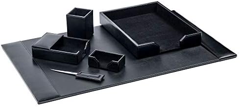 DACASSO Bonded Leather Desk Set - Luxury Leather Desk Pad & Desk Organization Essentials (Black, 6 Piece) by Dacasso
