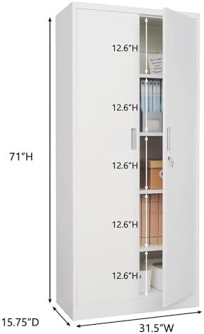 CJF 71" H Metal Storage Cabinet, Locking Cabinet with 2 Doors and 5 Adjustable Shelves, White Tall Cabinet for Garage, Home, Office, Pantry, Workshop, School - Image 3