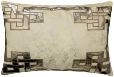 The HomeCentric Lumbar Cushion Cover Ivory 12x24 inch (30x 60 cm) Throw Oblong Pillow Cover for Sofa, Velvet Greek & Applique & Foil, Geometric Pattern, Modern Style - Greek Zeus by TheHomeCentric