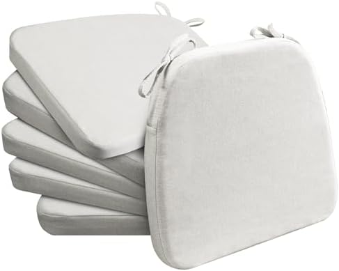 AAAAAcessories D-Shaped Chair Cushions, 2" Thick Dining Chair Pads with Ties and Removable, Machine-Washable Cover, 17" x 16", Set of 6, Natural Linen by AAAAAcessories